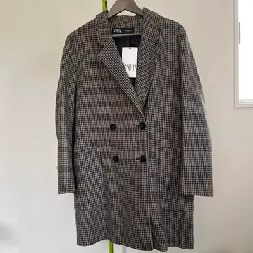 택 포함 ZARA 오버 사이즈 체크 무늬 코트 M