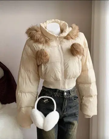 SHEIN 다운 크롭 베이지 퍼