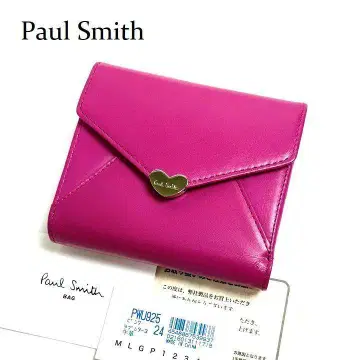 새상품 폴스미스 가죽 하트 금장 장식 접이식 지갑 핑크 정가 24200엔