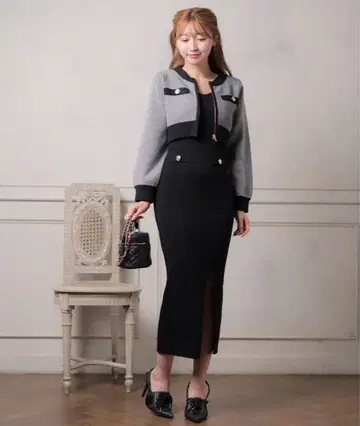 LIP SERVICE 트위드 앙상블 니트 원피스