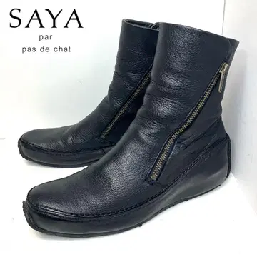 SAYA 사야 숏부츠 가죽 사이드 지퍼 인힐 블랙