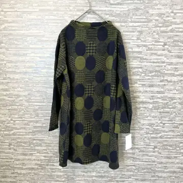 제이얼라이브 튜닉 L 사이즈 일본제 도트 무늬 그린 x 네이비 새상품