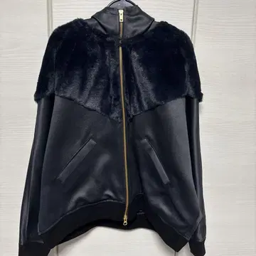 미사용 새상품 에코 퍼 x 인조 가죽 블루종 BLACK x NAVY