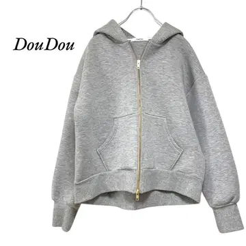 DouDou 본딩 지퍼 후드티 그레이 DouDou