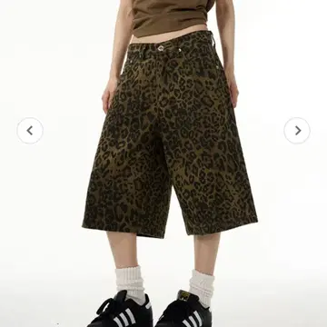 mushwear 레오파드 프린트 루즈 크롭 데님 숏팬츠 XS