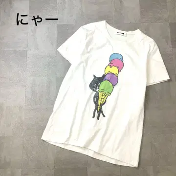 냥 아이스크림 프린트 반팔 티셔츠