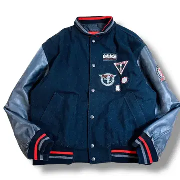 극레어 90s ICEBERG 심슨 바시티 자켓 램 가죽 와펜