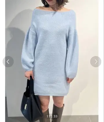 스나이델 오프숄더 미니 원피스 색스 블루 스카이블루