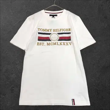 TOMMY HILFIGER 로고 자수 T셔츠 반팔 타미힐피거 화이트
