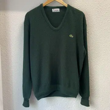 70s LACOSTE IZOD 아크릴 니트 V넥 그린 악어 로고
