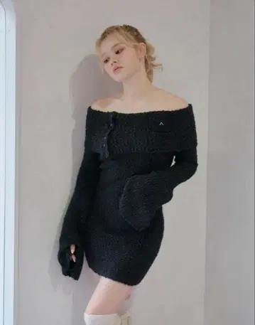 andmary Aurora knit mini dress black