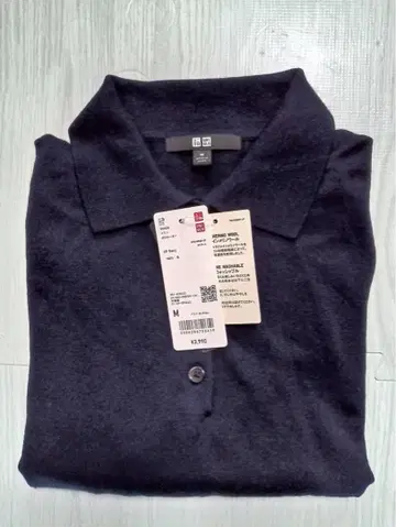 UNIQLO 메리노울 피케 셔츠 M 네이비 긴팔