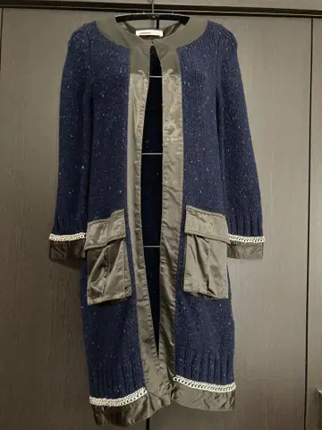 Sakai 네이비 노카라 롱 자켓