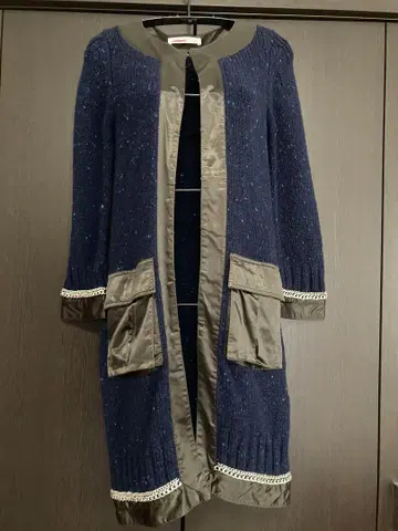 Sakai 네이비 노카라 롱 자켓