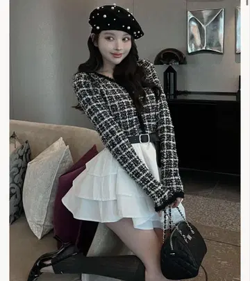 Darich 다리치 볼륨 프릴 트위드 니트 미니 원피스 FREE