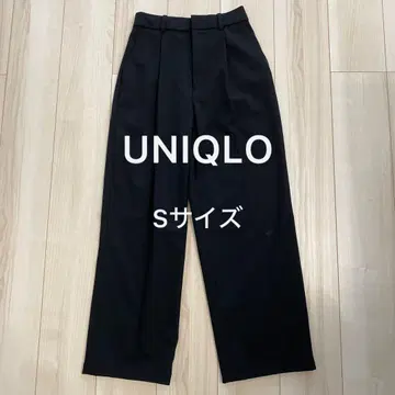 유니클로 턱 와이드 팬츠 S 사이즈 블랙 와이드 팬츠