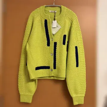BLANC basque (블랑 바스크) 케이블 짜임 가디건 라임색