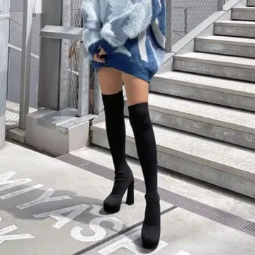 스파이럴 걸 SHORT 슬림 레그 니하이 부츠