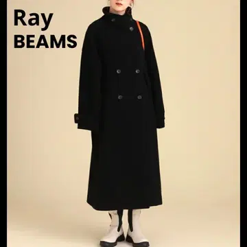 [클리닝 완료] Ray BEAMS 스탠드 카라 롱 코트 블랙