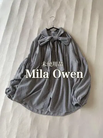 미사용 미라 오웬(Mila Owen) 보타이 부착 볼륨 슬리브 블라우스