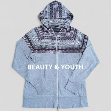 BEAUTY & YOUTH 기하학 패턴 노르딕 후드티 그레이