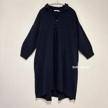 [ 미사용 새상품 ] 산바레 V넥 면마 혼방 원피스 네이비