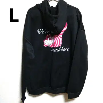 [ 새상품 ] 체셔 고양이 후드 부착 후드티 블랙 속기모