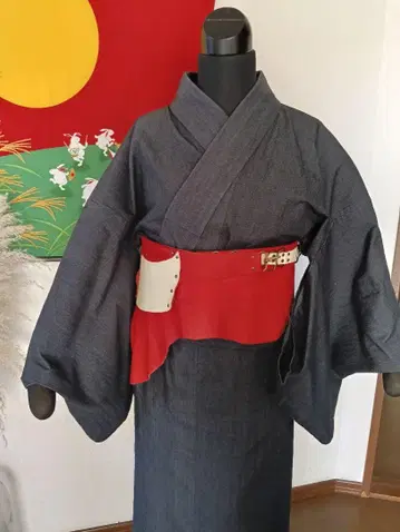 빨간색 가죽 오비 남녀 공용