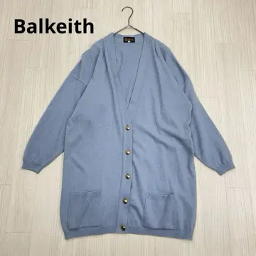Balkeith 울 V넥 니트 롱 가디건 블루