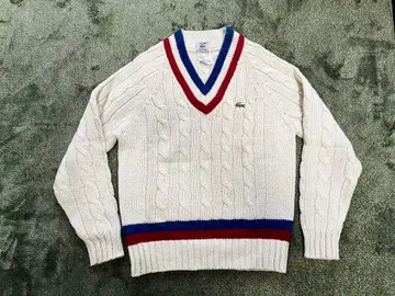 80s LACOSTE 케이블 니트 V넥 M 라코스테 빈티지