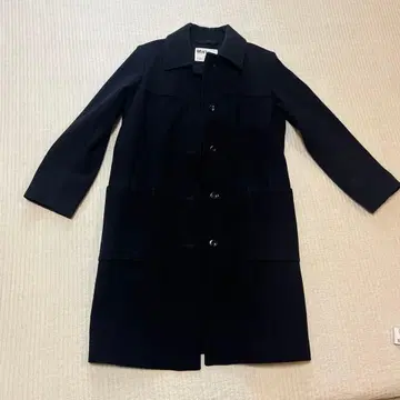 MHL 울 100% 네이비 롱 코트