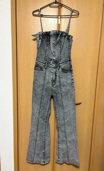 케미컬 백 리본 데님 올인원