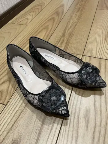 [새상품급] 다이애나 블랙 레이스 플랫슈즈 23.5cm