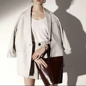 베이지 노카라 자켓 린넨풍