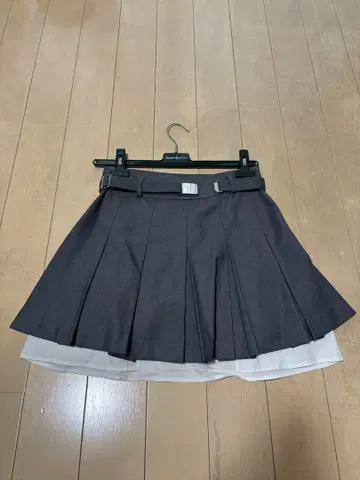 그레이 플리츠 스커트 숏 팬츠 벨트 포함