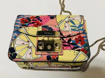 FURLA 훌라 후르츠 패턴 레몬 핑크 체인 숄더백 백