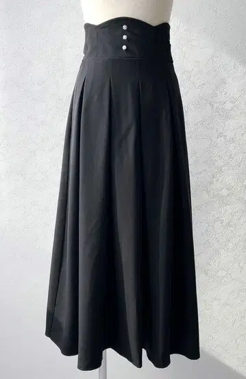 유메텐보 백리본 하이웨스트 플레어 스커트 블랙