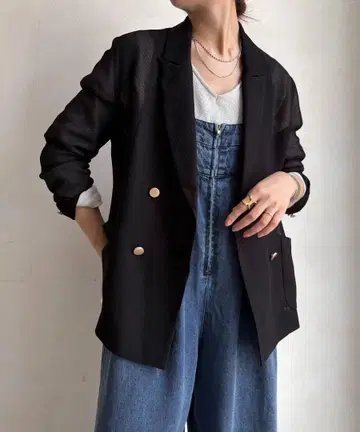DOUDOU 메쉬 자켓 블랙 F 사이즈 더블 버튼 여름의 스테디셀러