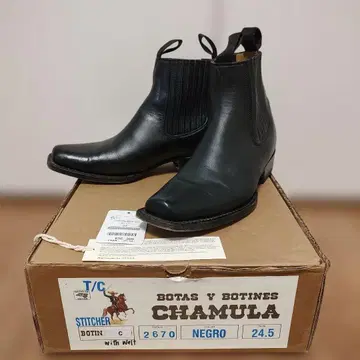 CHAMULA 블랙 사이드 고어 부츠 24.5 택 포함