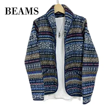 BEAMS 플리스 자켓 올 패턴 자켓 노르딕 무늬 자켓