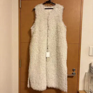 Jines 화이트 인조 모피&인공 가죽 리버서블 롱 베스트