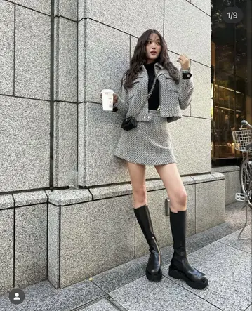 sheller 레더 콤비네이션 트위드 스코트
