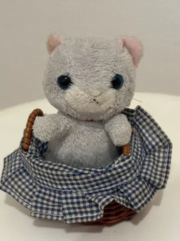 그레이 고양이 봉제 인형 바스켓 포함