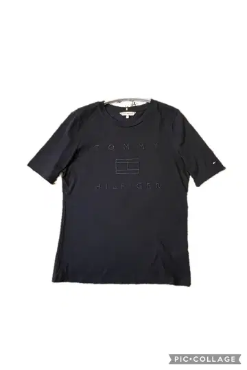 TOMMY HILFIGER 네이비 라메 자수 로고 T셔츠