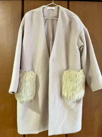 Wcloset 핑크 코트 퍼 포켓