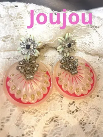 joujou 레어 핑크 민트 그린 플라워 귀걸이