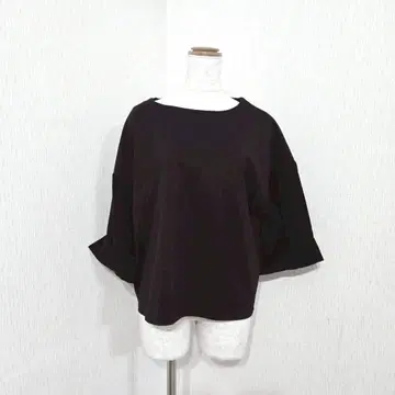 ZAMPA 일본제 플레어 슬리브 7부 소매 티셔츠 블랙 루즈핏 (M)