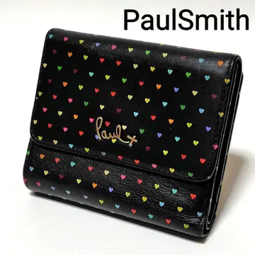 새상품급 폴스미스 접이식 지갑 블랙 하트 도트 금장 로고 멀티 컬러