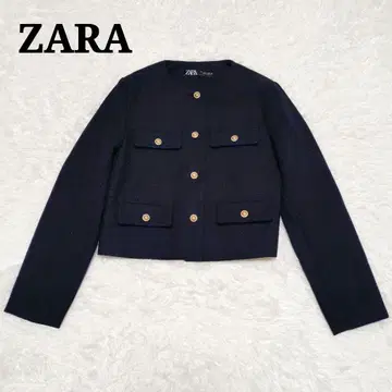 새상품급 ZARA 플랩 크롭 자켓 네이비 트위드 골드 버튼