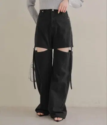 사이드 벨트 슬릿 데님 팬츠
